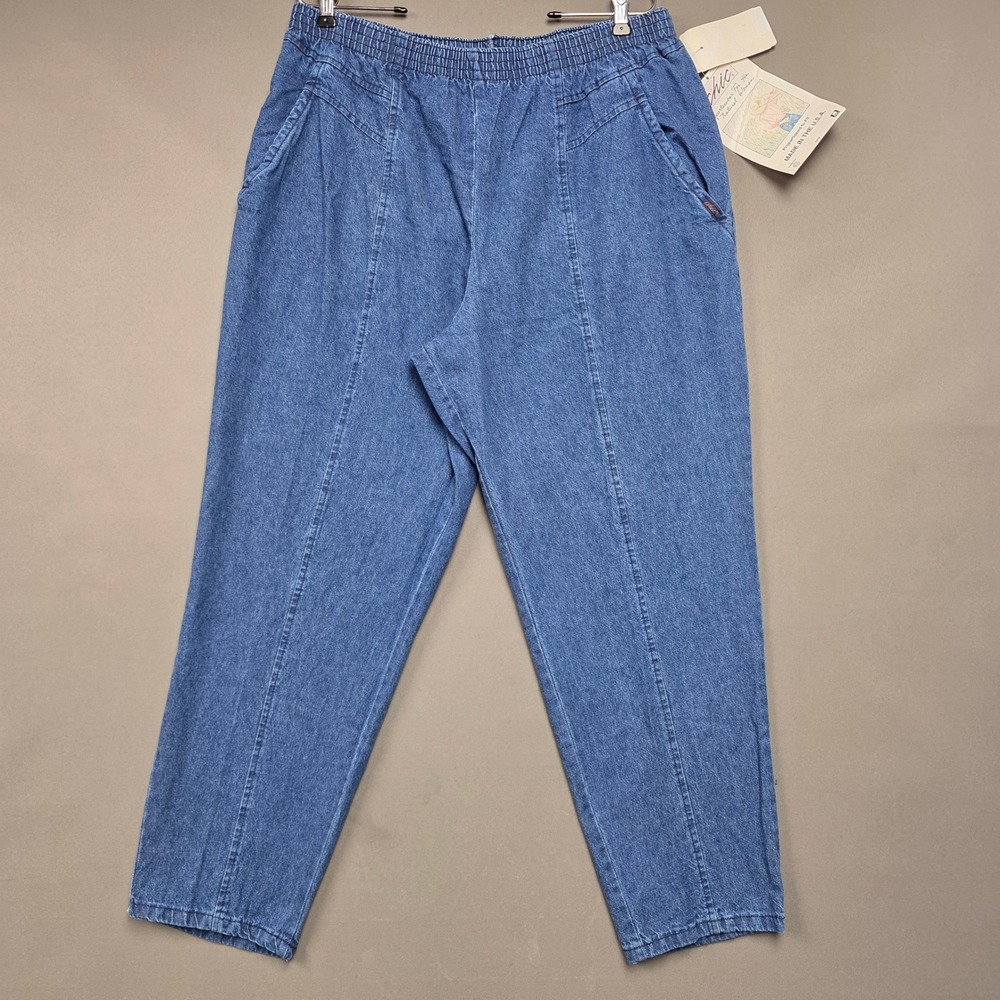 Vintage Chic High Waisted Elastic Waist Denim Pants Blue Petite Size 20 NWT USA